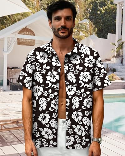 Image of Hawaiian Shirt for Men Tropical Shirts Summer Beach Button Down Short Sleeve Luau Aloha Floral Cruise Vacation Outfit 2026