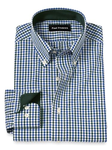 Paul Fredrick Men's Slim Fit Non-Iron Cotton Gingham Dress Shirt