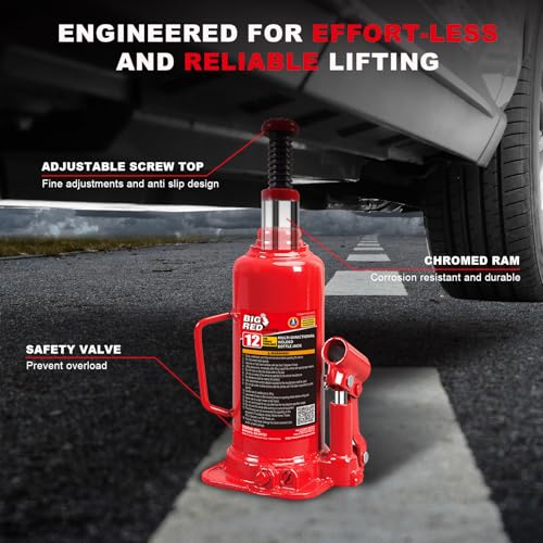 Image of Big RED Welded Car Bottle Jack with Vertical and Horizontal Usage: Capacity 12 Ton (24,000 LBs), Red