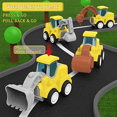 Toddler Toy Cars Construction Trucks - Kids Toys Pull Back Cars, Press and Go Toy Cars for Toddlers 1-3 Boys Girls, ABS Play Vehicles Excavator Toy Set - 4 pcs - Image 3