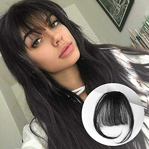 BOGSEA Bangs Hair Clip in Bangs Real Human Hair Wispy Bangs Fringe with Temples Hairpieces for Women Clip on Air Bangs Flat Neat Bangs Hair Extension for Daily Wear (Natural Black)