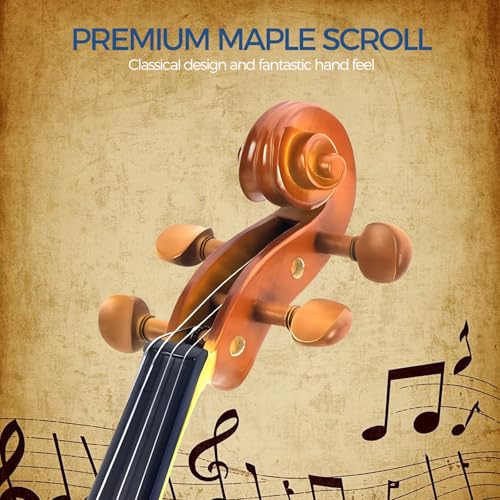 4/4 Violin for Beginners, Acoustic Full Size Violin Starter Kit for Student, Natural Varnish Stringed Musical Instrument with Case, Bow, Rosin, Bridge, Extra Strings (MV200, 4/4) - Thumbnail 2