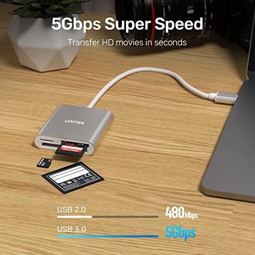 USB SD Card Reader, Unitek USB 3.0 Memory Card Reader Writer Compact Flash Card Adapter for CF/SD/TF Micro SD/Micro SDHC/MD/MMC/SDHC/SDXC UHS-I Card for Windows, Mac  Aluminum [Upgrade Version]