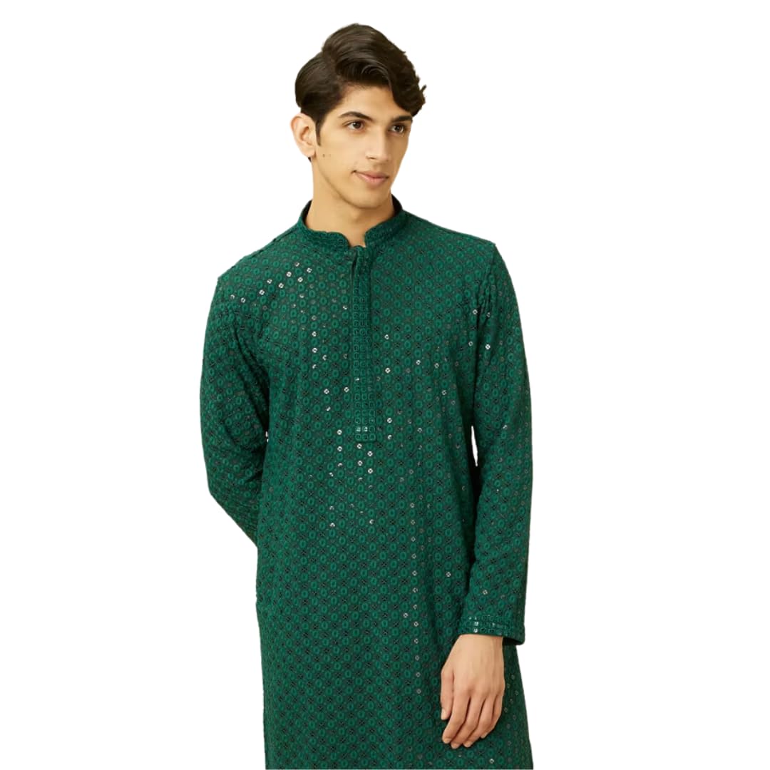 Traditional ThreadsMens Kurta Embroidered cotton Kurta Pajama Set, Large, Indian Style