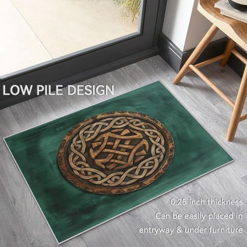 Tapis nordique antidérapant de salon vert 120x120 lavable facile - 5