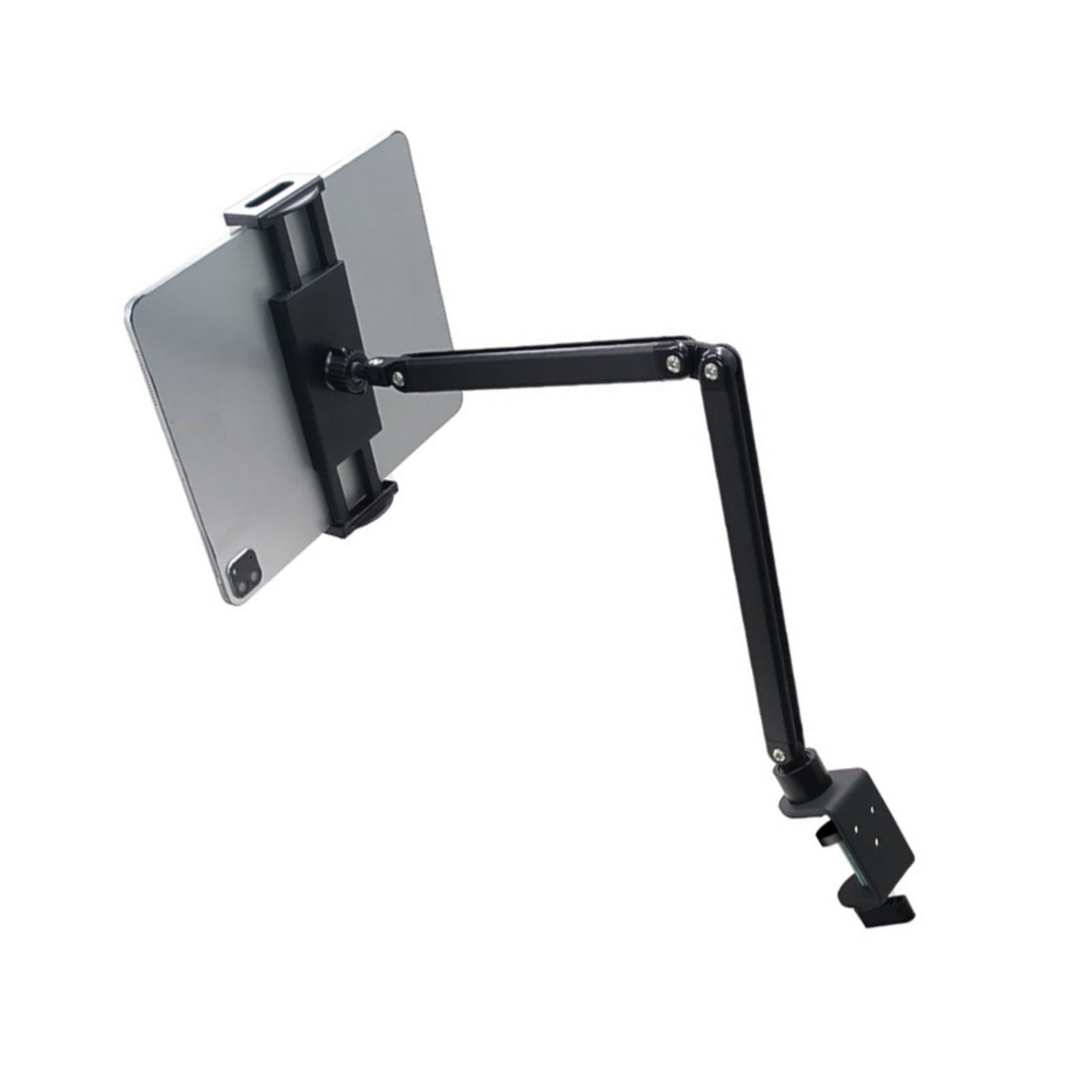 Elevadores ergonómicos para laptop con base de abrazadera y brazo giratorio, soporta dispositivos de 4 a 13.9 pulgadas para uso en oficinas, soporte para tabletas