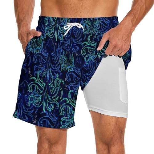 Mens Swim Trunks with Compression Liner Stretch Swimming Shorts