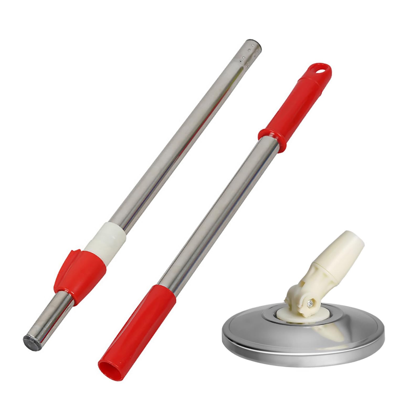 Spin Mop Replacement Handle, 49-inch 360 Degree Rotating Telescopic Spin Mop Pole Handle and Stainless Steel Mop Disc for Household Floor Cleaning Accessories (Red)