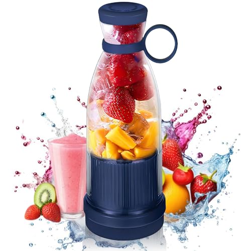 Hoquare Portable Blender Smoothie Maker 350ml Electric Mini Juice Maker Powerful Mini Blender with USB for Fruits Shakes Smoothie Perfect for Home Office School Outdoors (Blue)