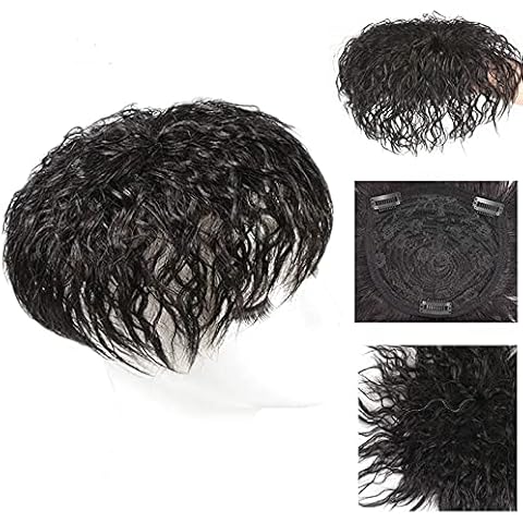 Dybst Human Hair Topper Curly Wavy Toupee With Bangs Clip In Hair Extensions Hairpieces Hair Replacement for Women (13×14, Natural Black) Cover