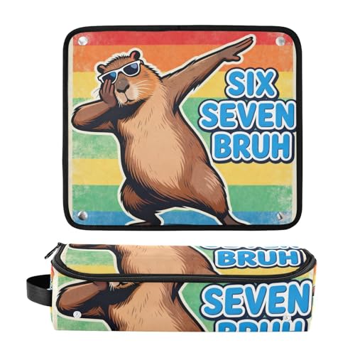 Bolsa de viaje y tapete resistente al calor para herramientas de cabello Hot Hair Tools con cremallera, organizador portátil para planchas y accesorios de cuidado capilar, modelo Six Seven Bruh Retro Capybaras miniatura 3