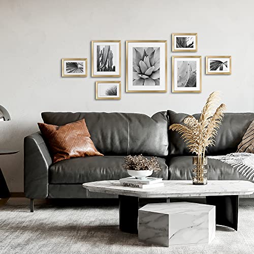 Artbyhannah 7 Pack Gold Gallery Wall Picture Frames Sets With Decorative Botanical Art Prints For Photo Frame Collages For Home Decoration, Multiple Sizes 11X14X1, 8X10X2, 5X7X4 #TOP3
