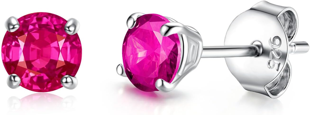 Earrings for Women, S925 Sterling Silver Birthstone Round Studs Earring for Girlfriend Wife, Anniversary Birthday Christmas Valentines Mothers Day Gifts Jewelry for Womens Wife Her Mom