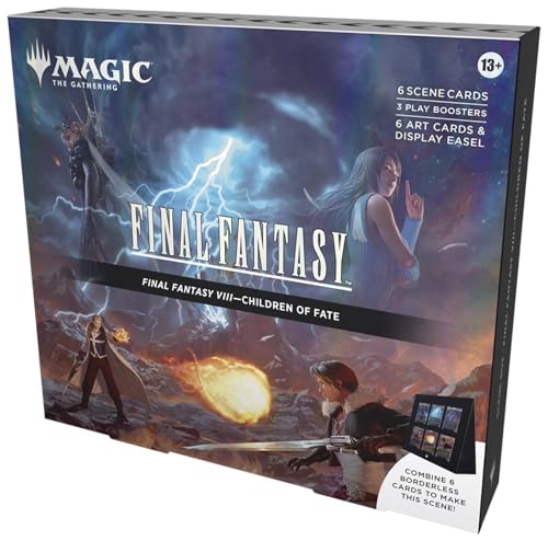 Image of Magic: The Gathering - Final Fantasy VIII Scene Box - Children of Fate | 6 Foil Borderless Scene Cards, 6 Art Cards, 3 Play Boosters + 1 Display Easel