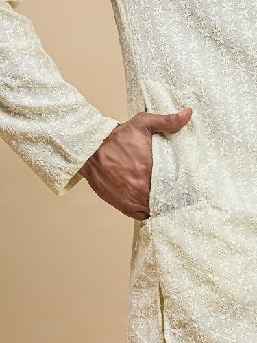 Image of Pro-Ethic Style Developer Men Silk Striped Father Son Matching Ethnic Wear Embroidery Mirror Work Kurta Pyjama Set |(Combo)B-117