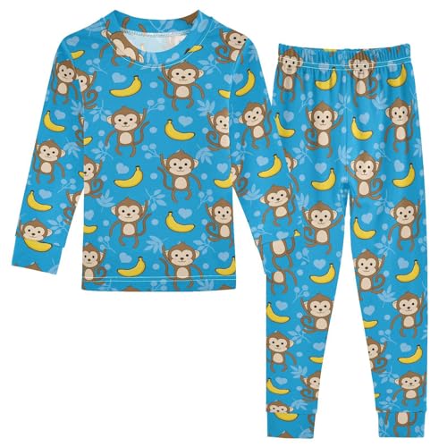 JHKKU Monkey Banana Pajamas Set Cotton 2 Piece Soft Comfy Pjs Long Sleeve Lounge Sleepwear 8Y
