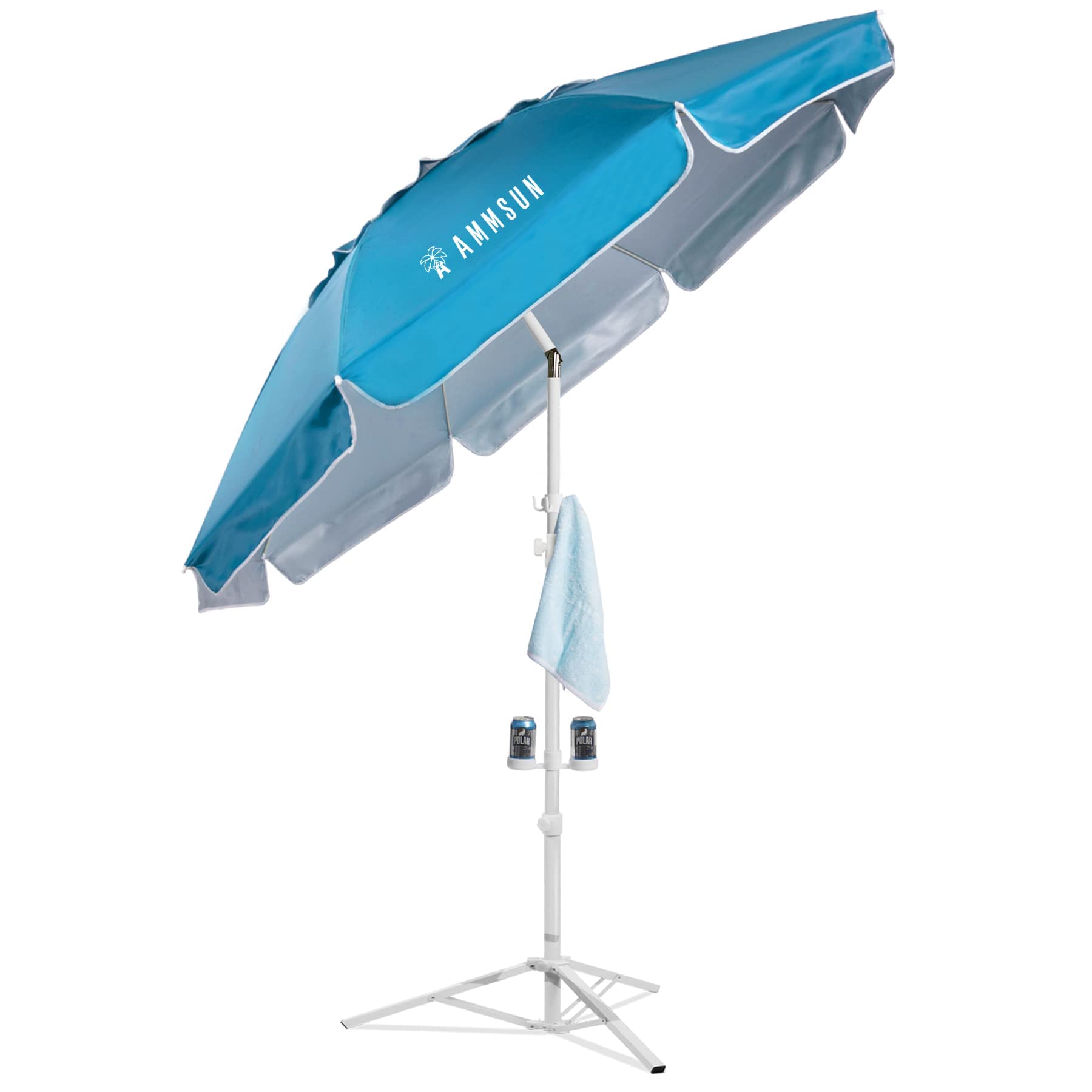 AMMSUN 6.5ft Sun Shade Umbrella, Premium Portable Umbrella with Stand, Lightweight, Easy to Carry, Push Button Tilt, UV 50+ Protection, Ideal for Sporting Games, Sky Blue