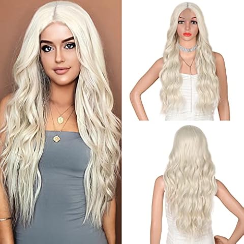 Kalyss Blond Wavy Wigs, Lace Front Wigs Hair for Women ,Middle Part Heat Resistant Synthetic Hair Natural Looking Wig… Cover