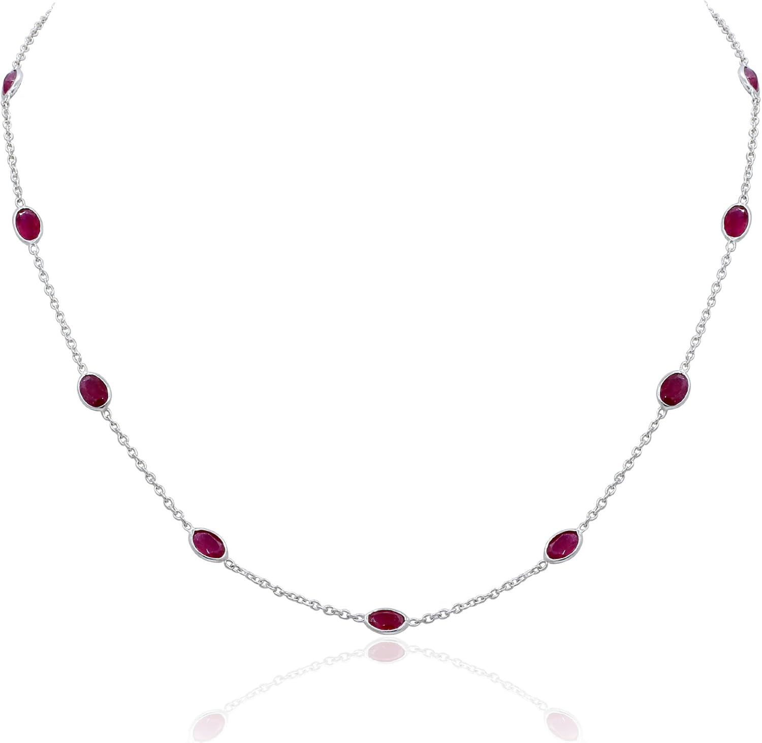 Memoria Jewels 925 Sterling Silver Bezel Station Necklace 18 inch for Women | Natural AAA+ Gemstone Chain – Ruby, Emerald, Red Garnet, Amethyst, Blue Sapphire, Peridot, Blue Topaz Real Gemstone Necklace.