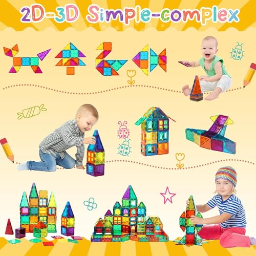 Image of ANVIE & ABEER Set of 40 Big (75mm) Magnetic Building Tiles for Kids, Educational Stacking Blocks for Boys Girls, Magnets Construction Toys, (Big Tiles Set of 40 PCS)