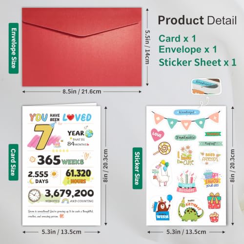 Cute 7th Birthday Card for Children Girls Boys, Happy Seventh Birthday — view 2