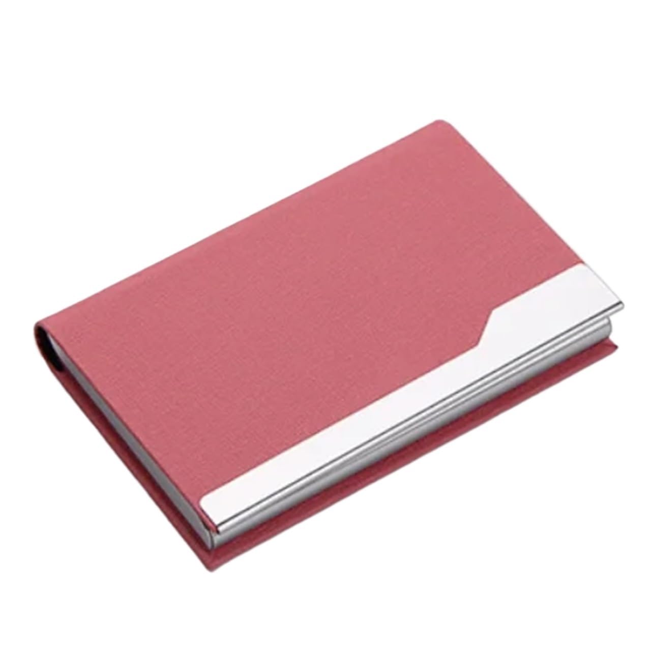 Vaeltor Pink 6Pcs Pu Leather Business Card Case Exhibition Gift Stainless Steel Metal Holder(Pink)