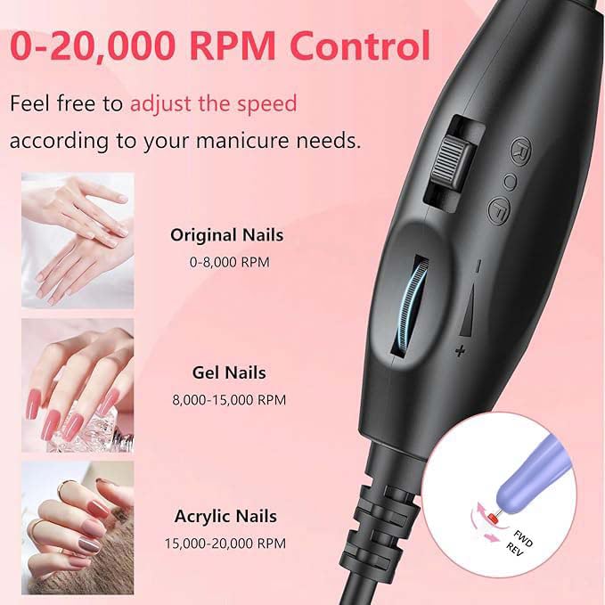 Miniatura 3 de Taladro de uñas eléctrico, uñas profesionales portátiles, kit de taladro acrílico 14 en 1, fuente de alimentación USB para acrílico, gel, polvo de