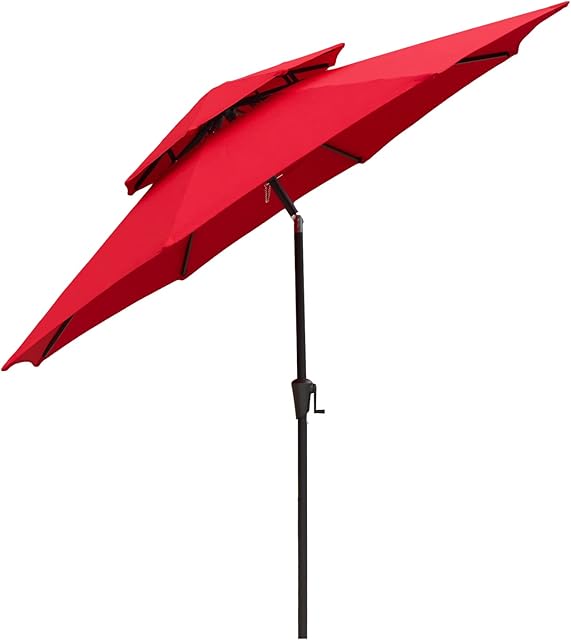 FLAME&SHADE 2.75m Double Top Outdoor Market Garden Parasol Patio Table Umbrella with Tilt and Crank,Red