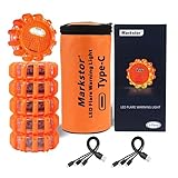 Markstor LED Road Flares 3 Pack Roadside Emergency Car Kit, Road Safety Flare Light USB Rechargeable (lithium battery),Safety Beacon Warning Light | 9 Flash Modes,With Magnet & Hook (6 Pack)