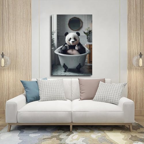 Toile panda dans la baignoire 40x60 cm, idee cadeau deco originale - 5
