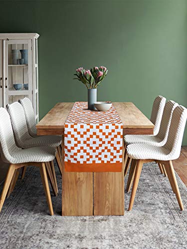 Image of Dekor World Fun with Checks Printed Orange Table Runner (33x120cm) (Pack of 1)-4 Seater Dinning & Center Table (4 Seater (33x120cm), Orange)