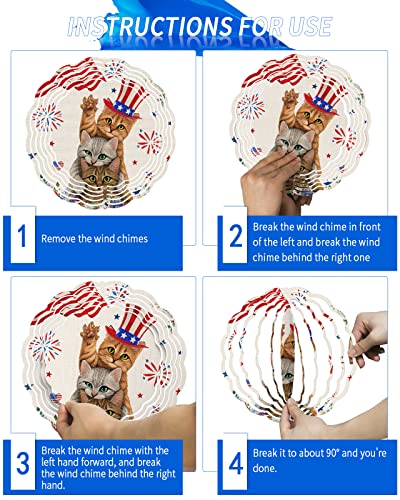 Wind Spinners For Yard And Garden, 4Th Of July Spring Floral Cute Cat Stainless Steel Wind Sculptures Spinners, Patriot Independence Day Wind Spinner Crafts Ornaments 3D Indoor Outdoor Decorations 10" #TOP5