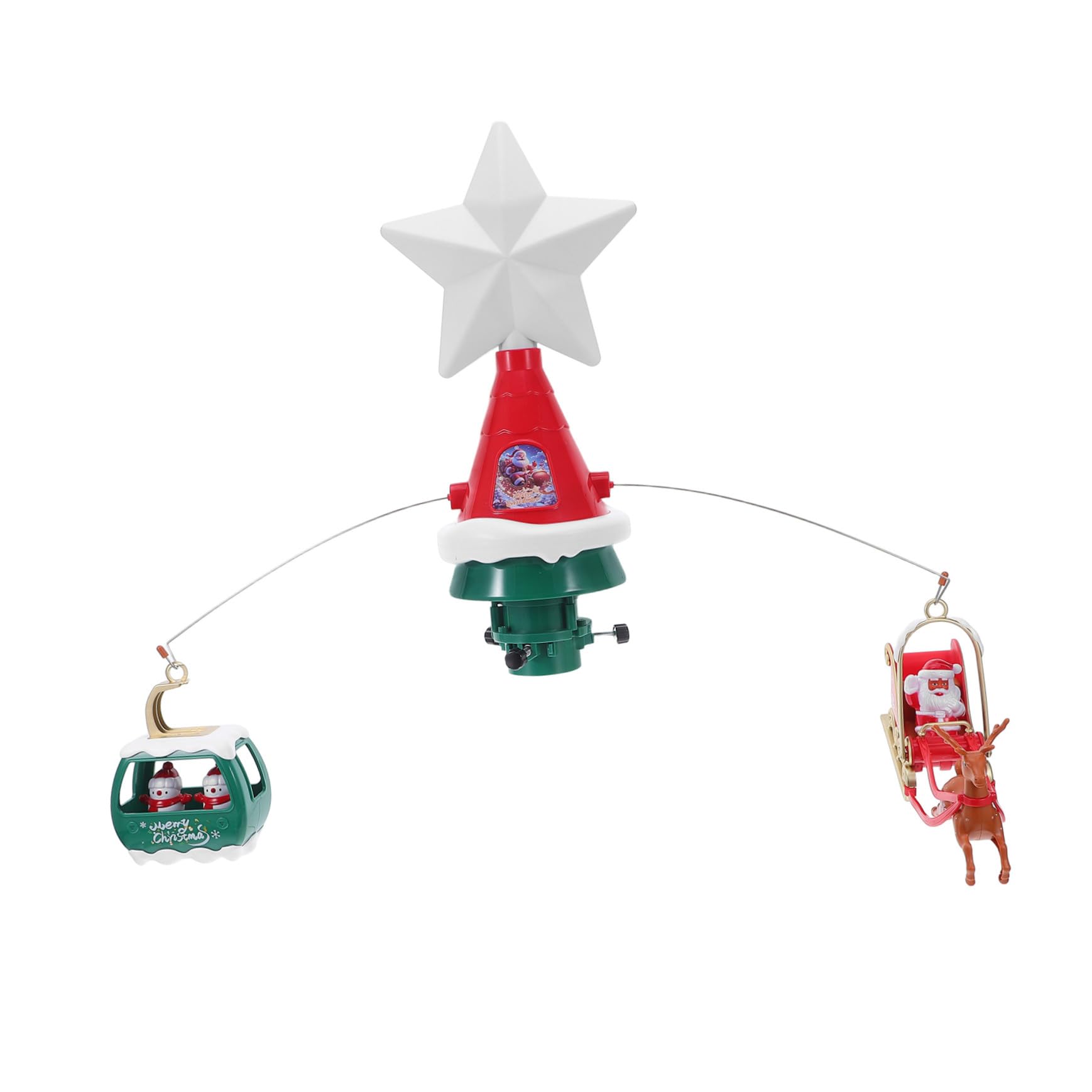 VILLCASE Étoile de Sapin de Noël Rotative et Lumineuse avec Musique Ornement Tête Arbre avec Traîneau du Père Noël et Bonhommes de Décoration Festive pour Maison