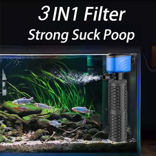 Image of Fish Tank Filter - Silent Internal Aquarium Filter for Clean Water, Air Pump, and Waves - Biochemical Filtration for Healthy Fish and Turtles (25W-1700L /H, Black)