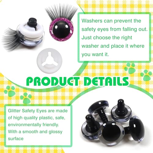 TOAOB 28pcs 25mm Safety Eyes Plastic Glitter Safety Eyes with Black Eyelashes and Washers for Amigurumis Craft Crochet Eyes for DIY Puppet Bear Stuffed Animal Doll Making - Image 3