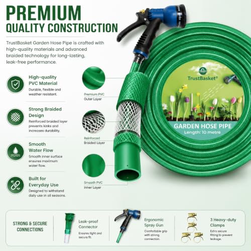 TrustBasket Store TrustBasket 10m Green Garden Hose - Image 6