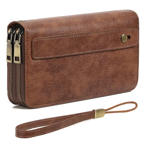 GAEKEAO Portemonnaie Damen Geldbörse Damen Gross, Geldbeutel Doppel Reißverschluss mit RFID-Blockierung, Portmonee mit Viel Kartenfächer