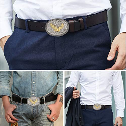 Fityle Cintos De Cinta De Couro De Estilo Retro Flying Eagle \u0026 Arabesque Buckle Belt - Preto