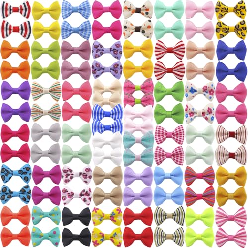 QingHan Dog Hair Bows Small Puppy Bowknot Clips for Pet Grooming Accessories Doggy Gifts 100Pcs (50 Pairs)