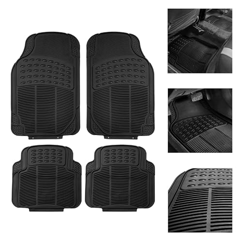 Image of FH Group Automotive Floor Mats - Heavy-Duty Rubber, Universal Fit Full Set, ClimaProof, Trimmable For Most Cars, Sedan, SUV, Truck, Black