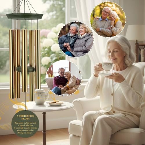 Image of Personalized Memorial Wind Chimes for Outside, Sympathy Gifts Wind Chime for Loss of Loved One, Beautiful Decor with Deep Tone, Ideal for Funeral, Remembrance & Bereavement, Produced in Texas