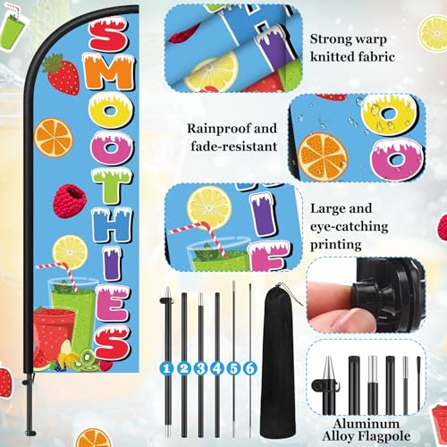 Image of Remagr 2 Pack Smoothies Feather Flag 7 ft Advertising Swooper Flag Sign Windless Smoothies Banner with Pole Kit and Ground Stake for Businesses Storefronts Retailers Shops Food Trucks Events