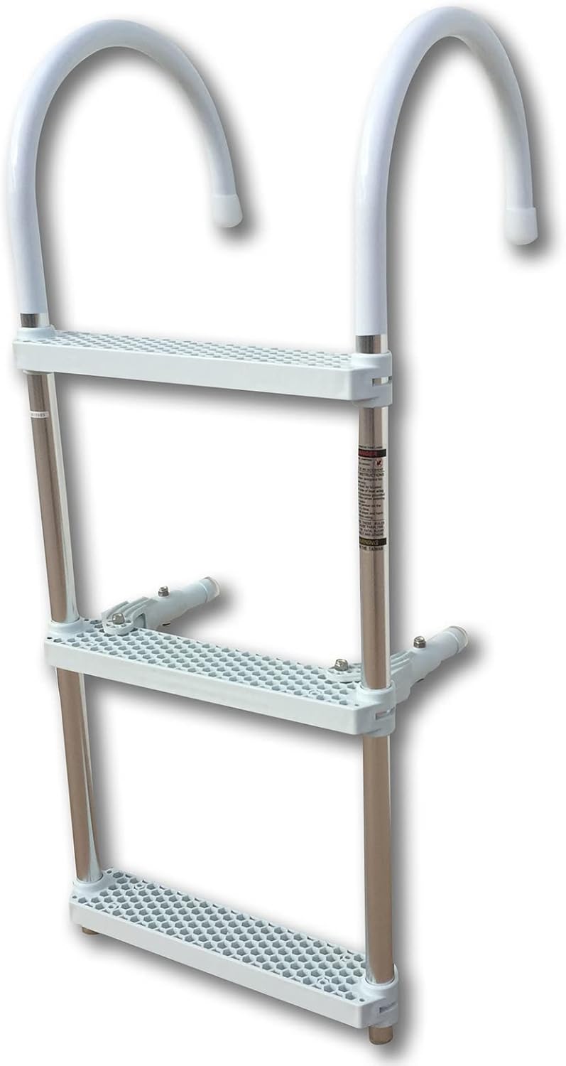 Aluminum Boat Ladder with Gunwale Hook, Marine Boat Swim Boarding 3/4 Steps Ladder White, Aluminum Tube & Polyethene Pedal, Loads 200kg (Color : 3 Step)