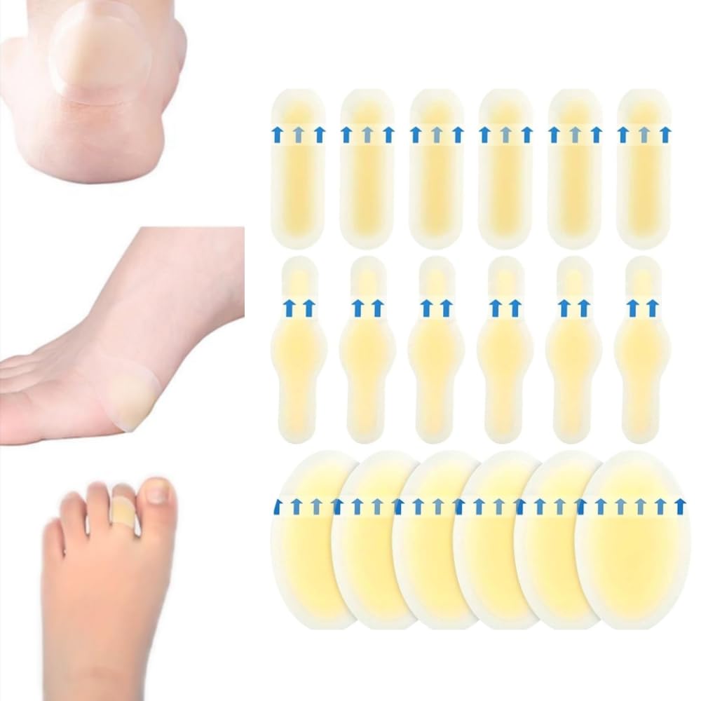 Loiisgy 24Pcs Gel Blister Bandages Blister Cushions, Water Resistant, Hydrocolloid Bandages for Foot, Toe, & Heel Blister Prevention Recovery