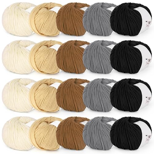 Image of Katech 20 Skeins Cotton Yarn for Crocheting-55% Cotton 45% Acrylic-#3 DK (Light)-Super Soft Milk Cotton Yarn-Great Crochet and Knitting Starter Kit for Colorful Craft(Color D)