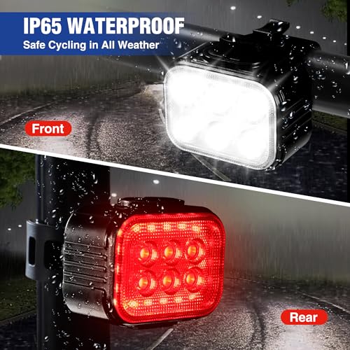 image for WORKPRO Bike Lights Set [8+13 Modes], Rechargeable Bicycle Light Set U