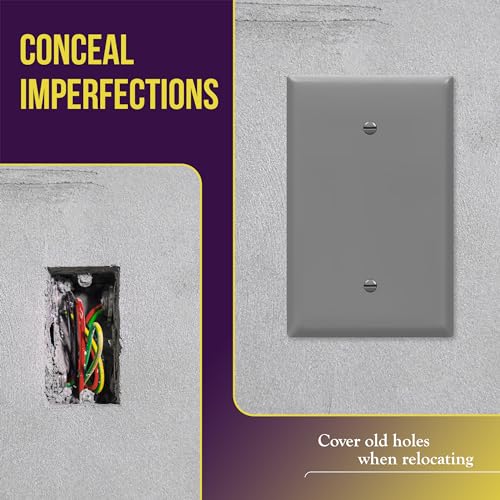 Image of ENERLITES Blank Device Wall Plate, Jumbo Blank Cover, Gloss Finish, Oversized 1-Gang 5.5 inch x 3.5 inch, Polycarbonate Thermoplastic, 8801O-GY-10PCS, Gray, 10 Pack | Jumbo size 5.5 inch x 3.5 inch, cover unused electrical box /outlet /switch, unbreakable polycarbonate, UL-listed, easy to install