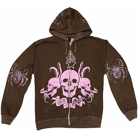 Women Rhinestone Y2K Spider Skeleton Hoodies Punk Jackets