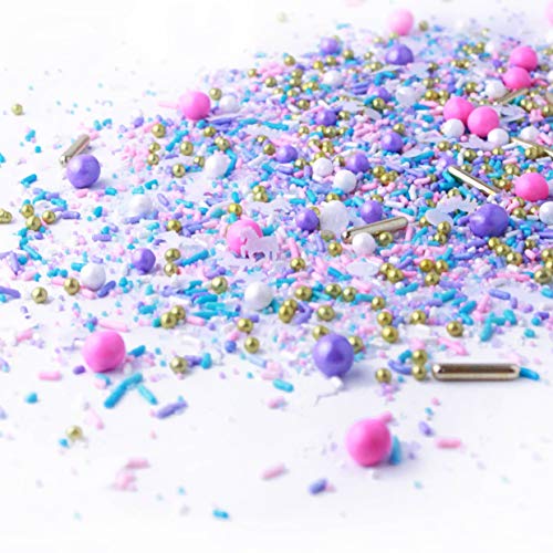 Unicorn Sprinkles Mix| Princess Birthday Cake Cupcake Cookie Sprinkles| Ice Cream Candy Decorating Sprinkles Toppers| Pastel Pink Purple Blue White Gold Metallics Colorful Sprinkles, 4OZ