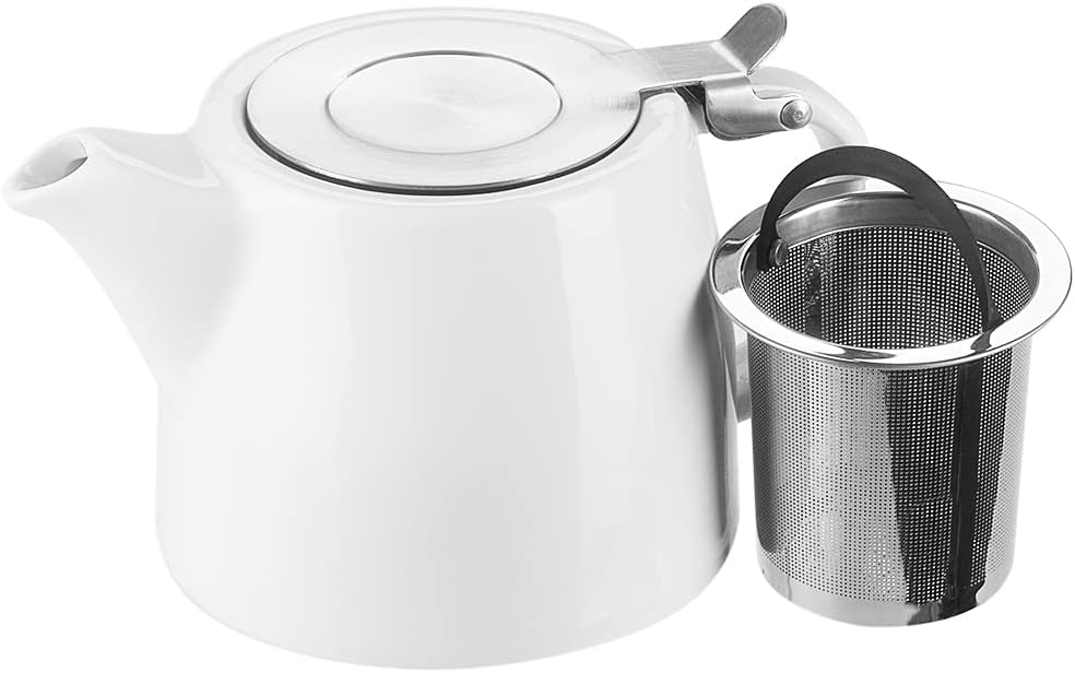Belinlen18 oz (532ml / 2 Cup) Tea Pot with Infuser and SLS lid Stainless Steel Infuser Ceramic Teapot (White)